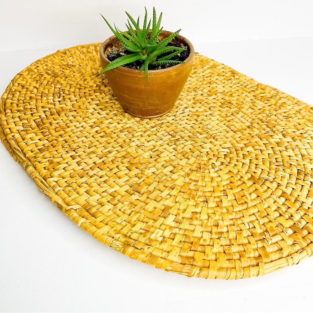 MCM Woven Rattan Placemats | Set of 2 Oval Natural Straw | Mid-Century